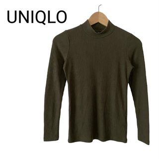 ユニクロ(UNIQLO)のユニクロ リブハイネックT オリーブ Sサイズ(カットソー(長袖/七分))