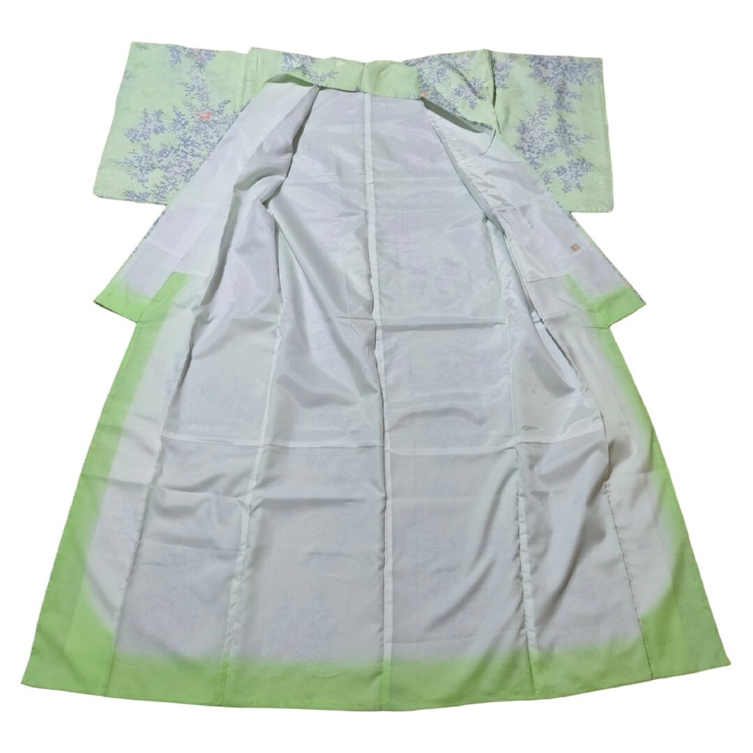 洗える着物あわせ袷Lサイズ身丈162裄64草花柄ボタニカル爽やかな黄緑化繊 レディースの水着/浴衣(着物)の商品写真