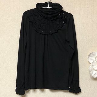 アクシーズファム(axes femme)のaxes femme豪華レースリボンフリルハイネックカットソーM黒超美品(カットソー(長袖/七分))