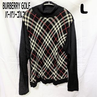 バーバリー(BURBERRY)のBURBERRYGOLF バーバリーゴルフ チェックセーター L ブラック(ニット/セーター)