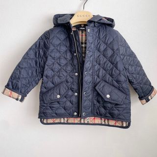 バーバリー(BURBERRY)のバーバリーキッズキルティングジャケット2y92cmチェックブラックネイビー(ジャケット/上着)