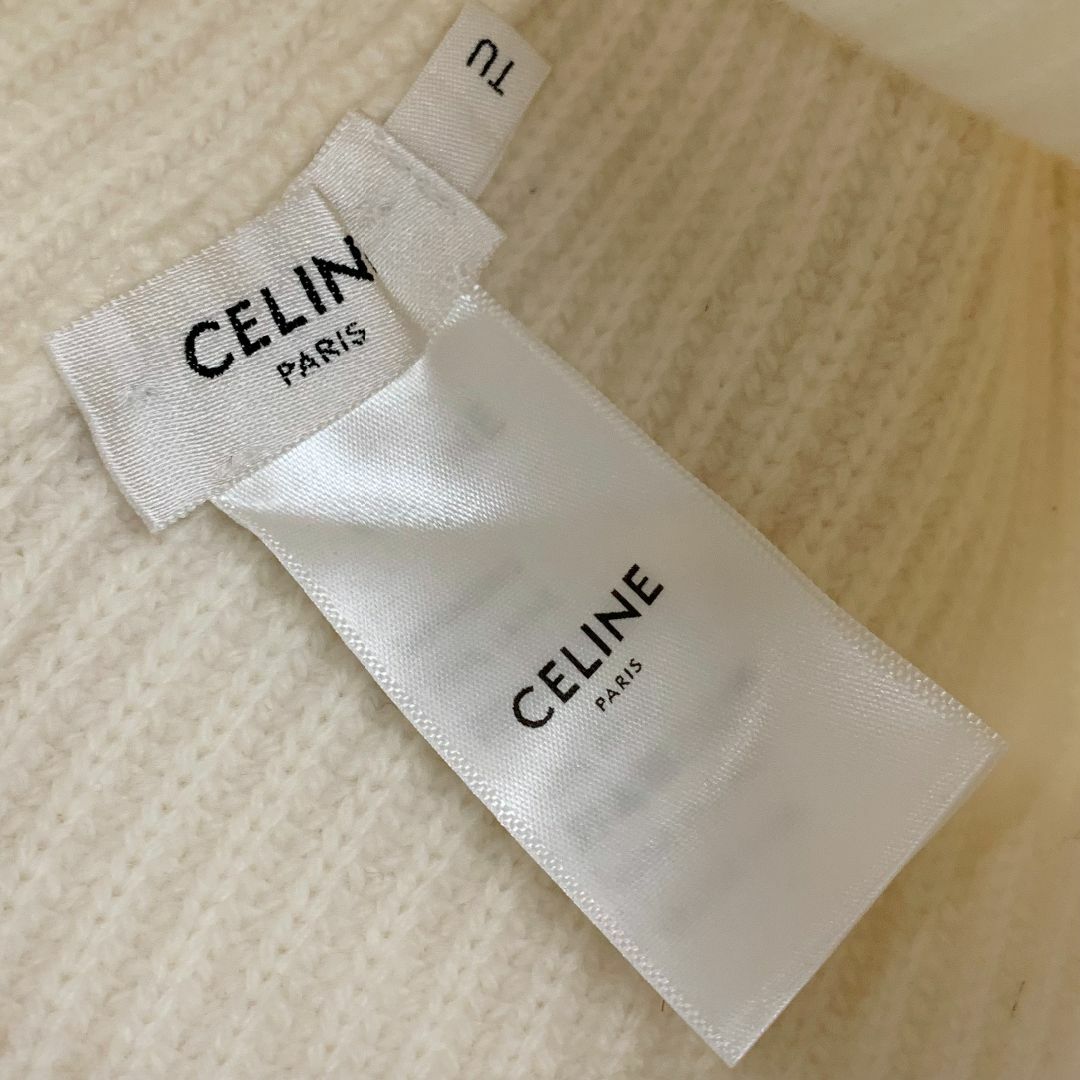 celine(セリーヌ)の8472 セリーヌ ロゴ ウール ニットキャップ 帽子 ホワイト レディースの帽子(ニット帽/ビーニー)の商品写真