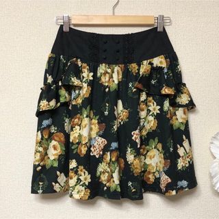 アクシーズファム(axes femme)のaxes femme薔薇小鳥キャンドル総柄スカートMモスグリーン超美品(ひざ丈スカート)