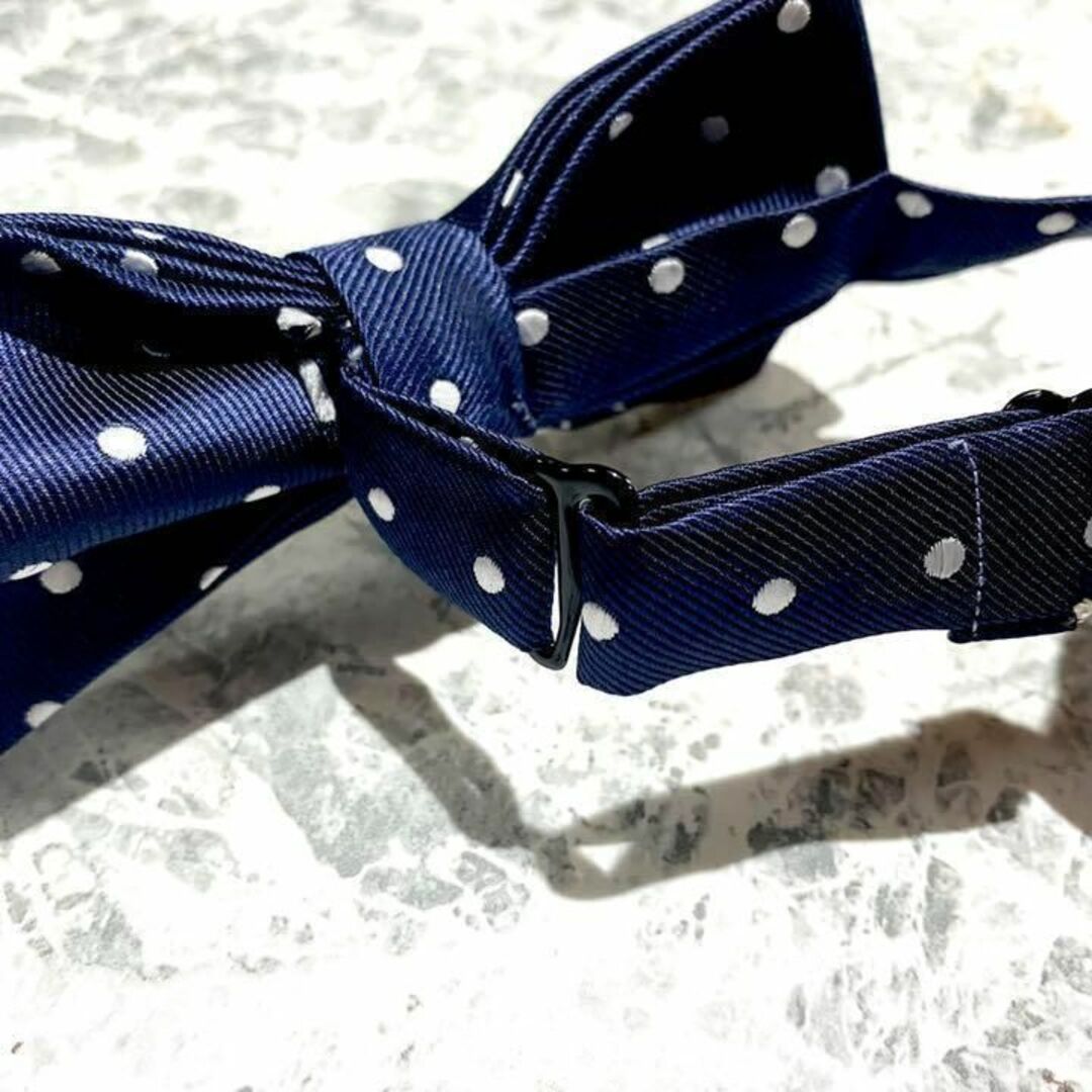 ☆蝶ネクタイ チーフ　ドット ブルー 青色　結婚式　挙式　ブライダル　08Z メンズのファッション小物(ネクタイ)の商品写真