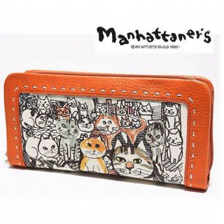 エーエスマンハッタナーズ(A.S.Manhattaner's)の《マンハッタナーズ》新品 可愛いネコちゃん レザーラウンドファスナー式長財布(財布)