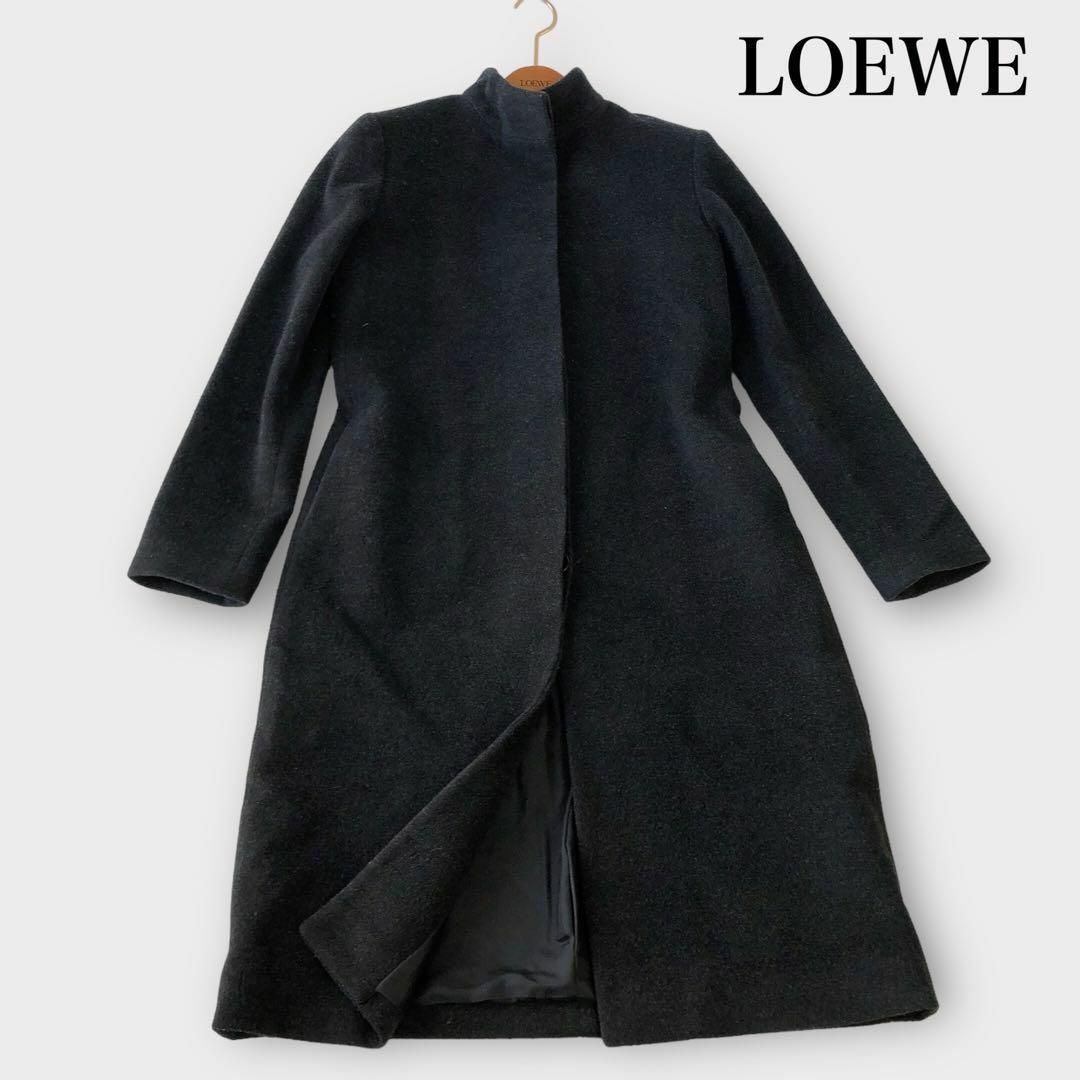 LOEWE ロエベ　カシミヤ100% ロングコート　婦人黒　M〜L　レディースNSSレディース