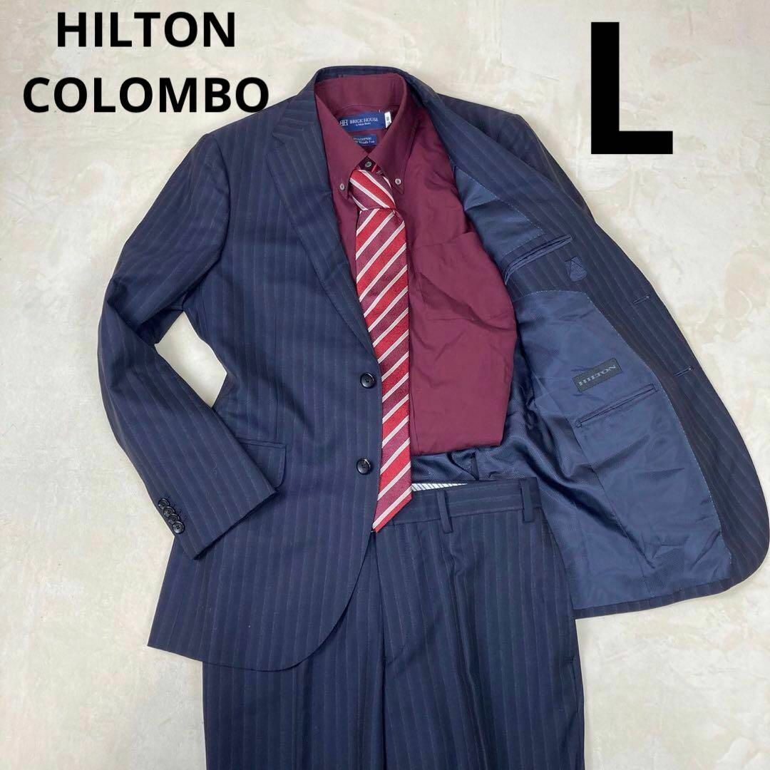 HILTON TIME(ヒルトンタイム)の美品　HILTON COLOMBO セットアップ　スーツ　ストライプ　L 紺ブレ メンズのスーツ(セットアップ)の商品写真