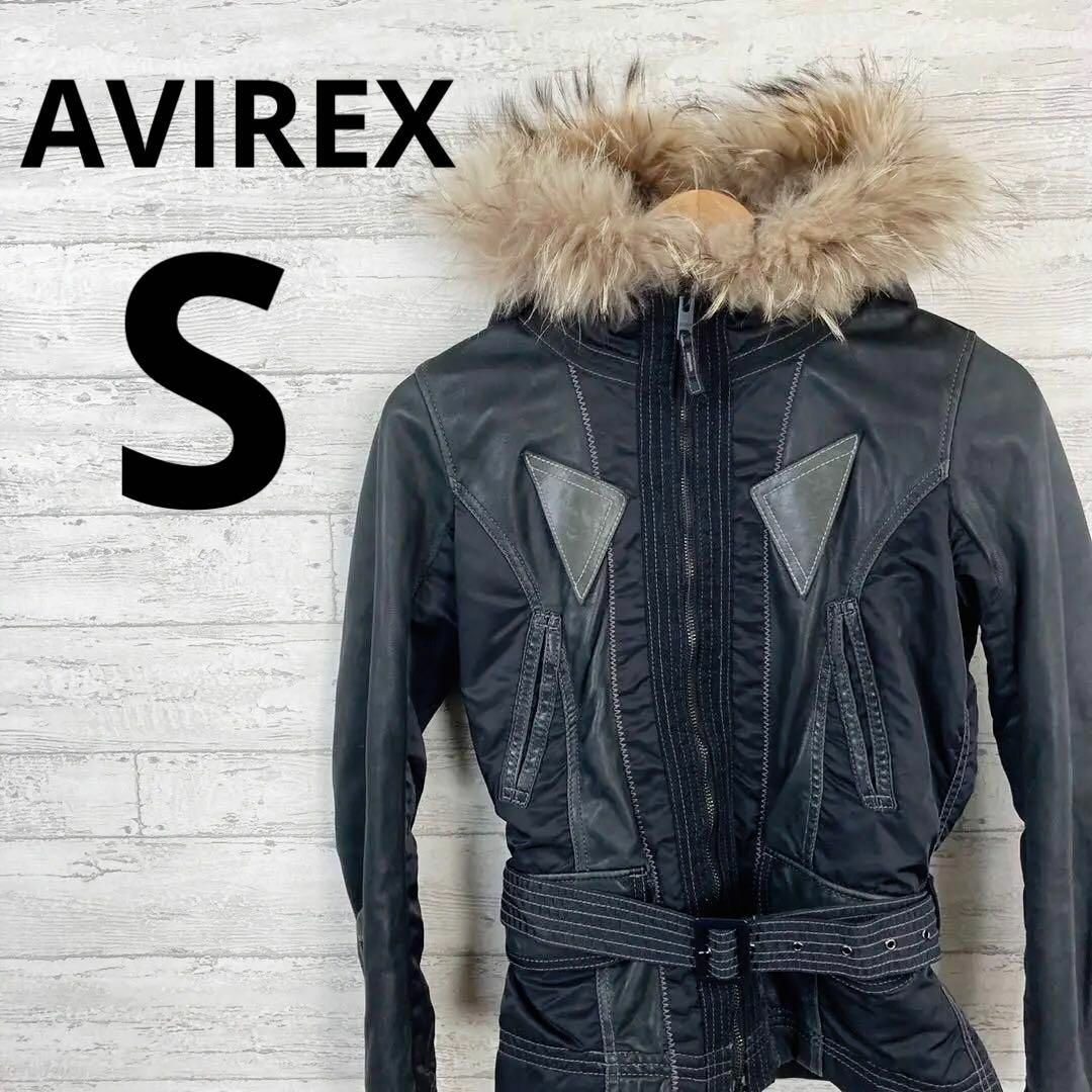 美品　AVIREX レザー切替　フライトジャケット  S ラクーンファー　ベルトフライトジャケット