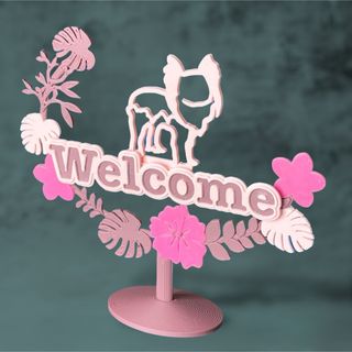 ヨークシャーテリア　Welcome　インテリアオブジェ レッド(ウェルカムボード)