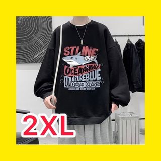 スウェット　メンズ　2XL　ビッグサイズ　ブラック　ビッグシルエット　プリント (スウェット)