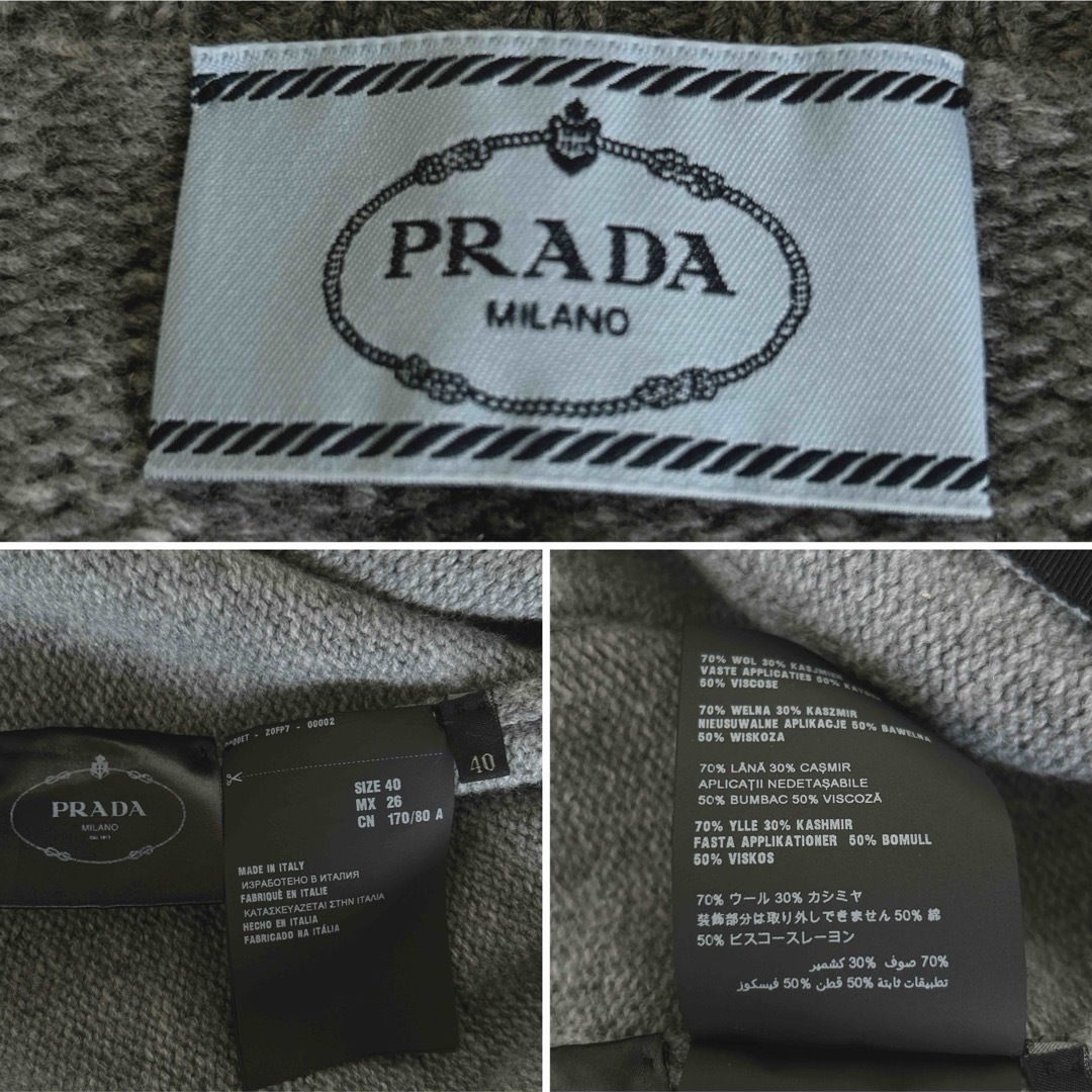 PRADA(プラダ)のPRADA カシミヤウール リボン カーディガン 40 グレー 美品 プラダ レディースのトップス(カーディガン)の商品写真