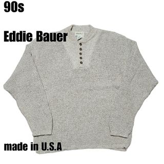 エディーバウアー(Eddie Bauer)の90s エディーバウアー　ヘンリーネック　コットンニット　USA製　サイズL(ニット/セーター)