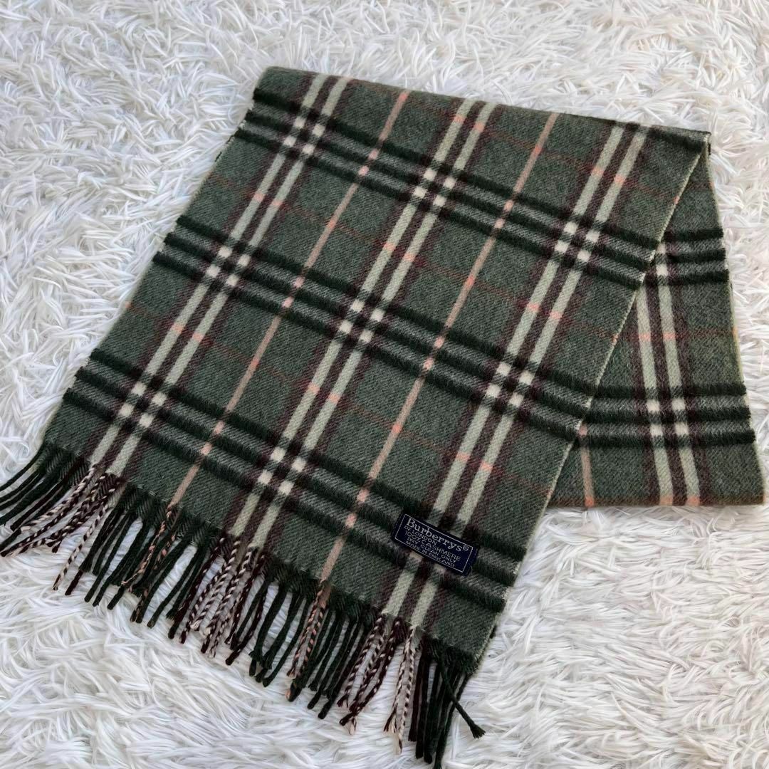 BURBERRY(バーバリー)の【美品・カシミヤ100%】バーバリー/BURBERRY マフラー　チェック　緑 レディースのファッション小物(マフラー/ショール)の商品写真