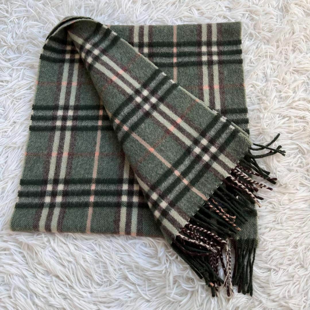 BURBERRY(バーバリー)の【美品・カシミヤ100%】バーバリー/BURBERRY マフラー　チェック　緑 レディースのファッション小物(マフラー/ショール)の商品写真