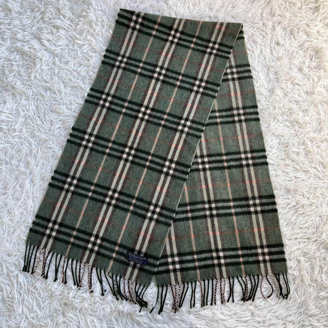 BURBERRY(バーバリー)の【美品・カシミヤ100%】バーバリー/BURBERRY マフラー　チェック　緑 レディースのファッション小物(マフラー/ショール)の商品写真