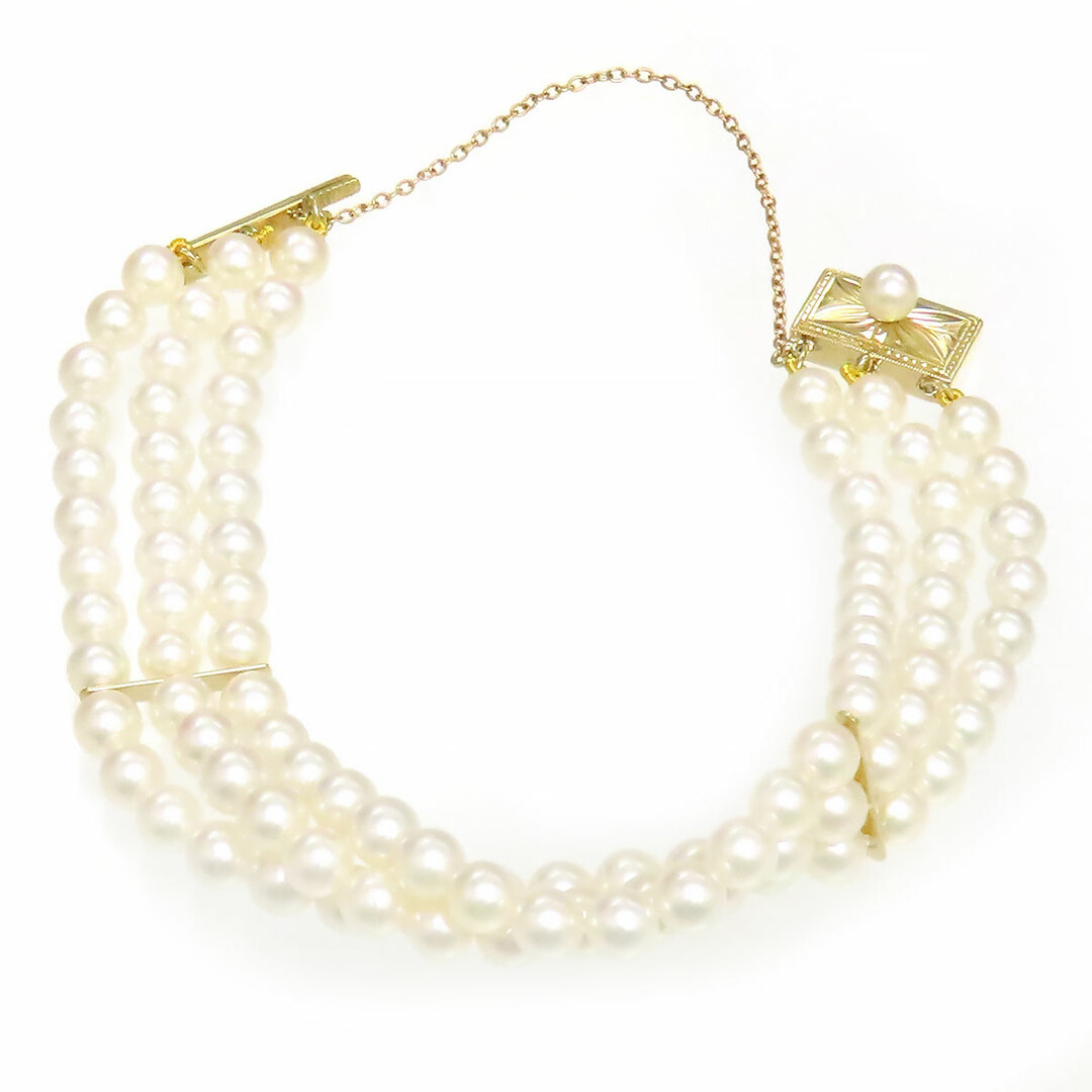 MIKIMOTO(ミキモト)のミキモト アコヤ パール 3連 ブレスレット #16 K14 (K14YG) レディース MIKIMOTO 【中古】 【ジュエリー】 レディースのアクセサリー(ブレスレット/バングル)の商品写真