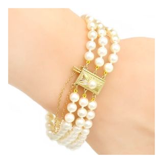 ミキモト(MIKIMOTO)のミキモト アコヤ パール 3連 ブレスレット #16 K14 (K14YG) レディース MIKIMOTO 【中古】 【ジュエリー】(ブレスレット/バングル)