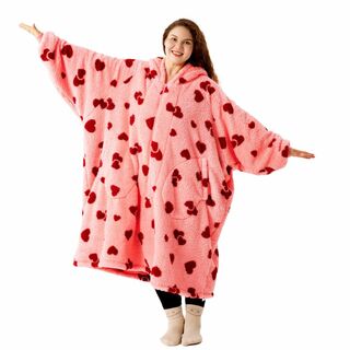 【色: ハート柄/ピンク】[Winthome] 肥満体型向けの着る毛布 6XL特(布団)