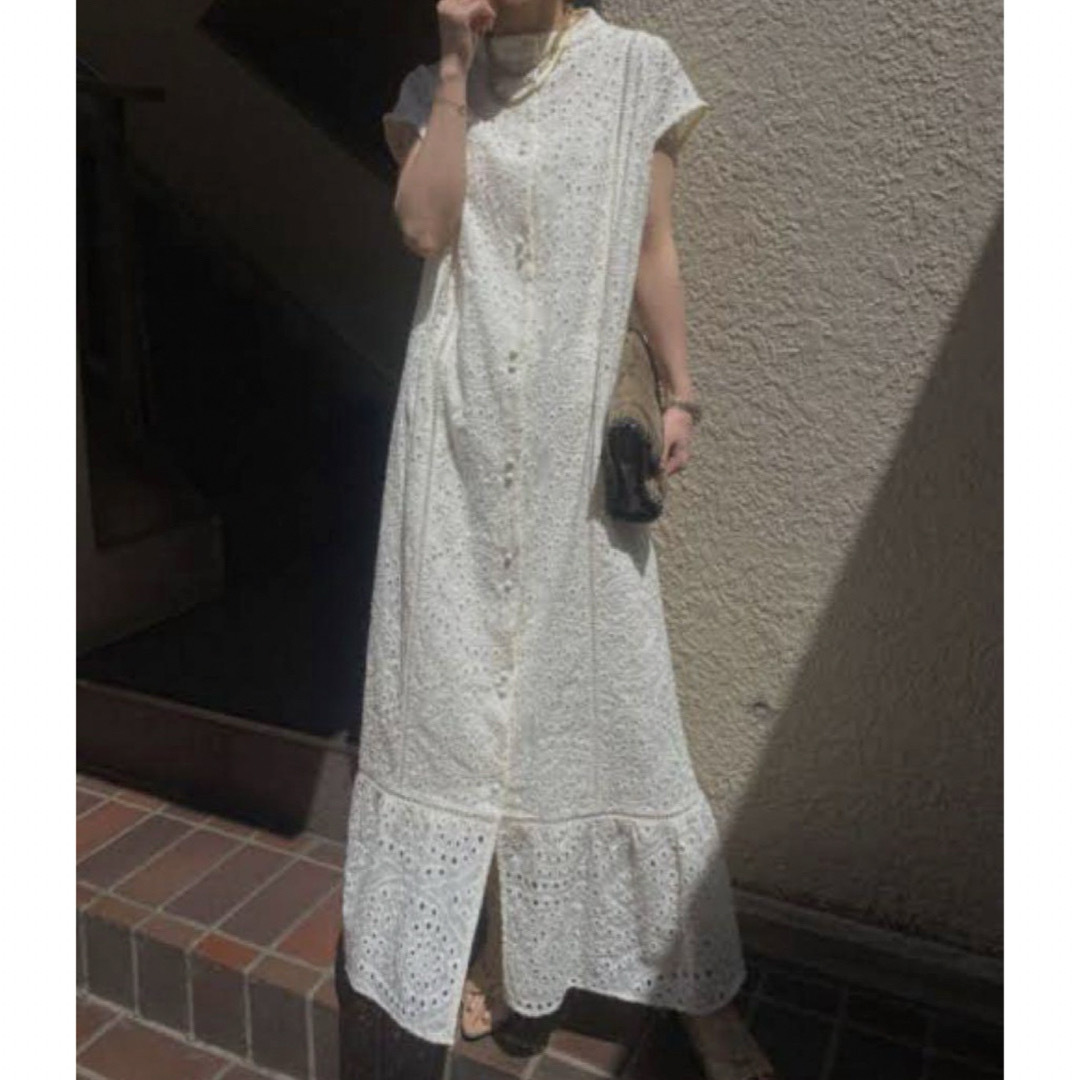 EYELET LACE SHIRT DRESS ネイビー　Mサイズ