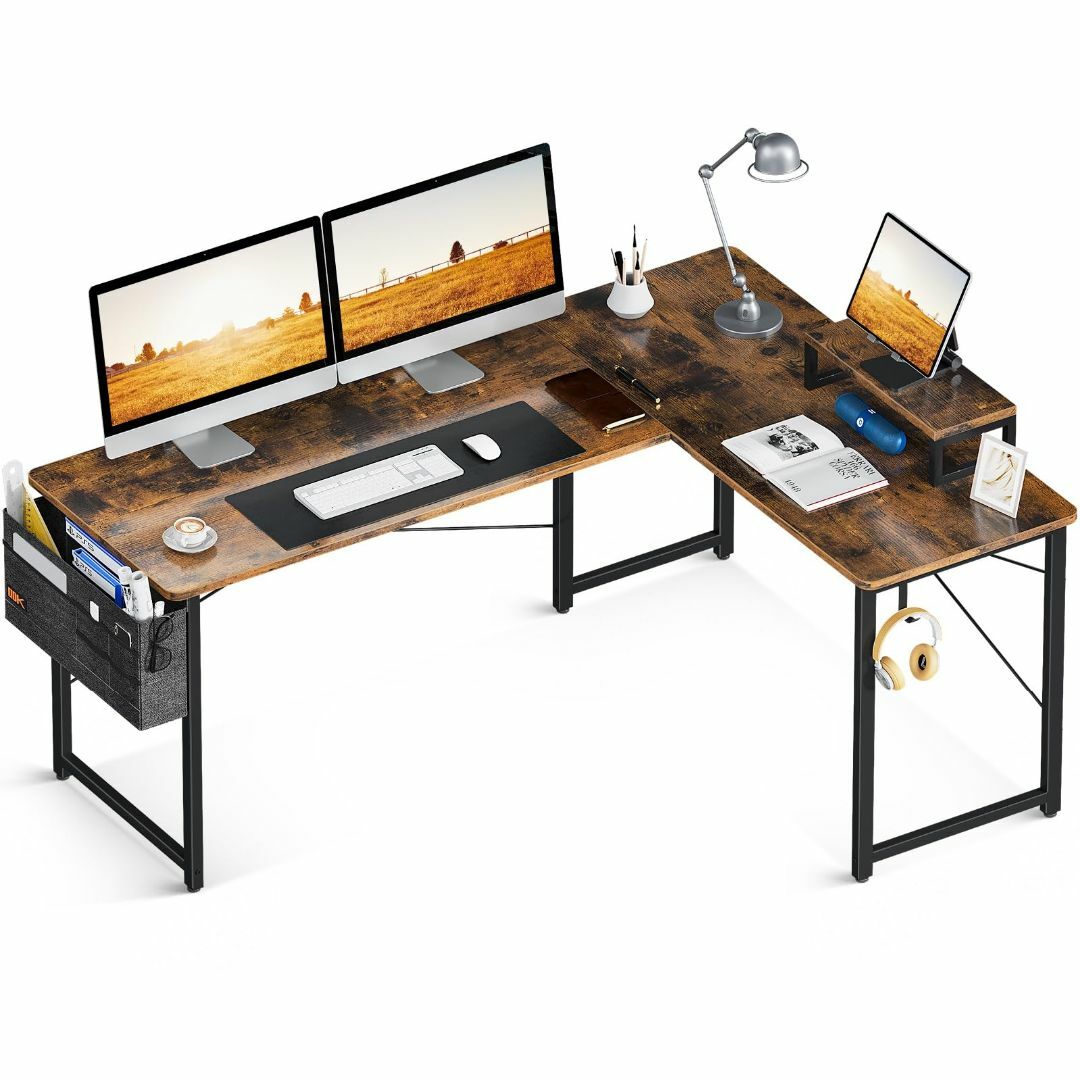 【色: ビンテージ】ODK l字デスク パソコンデスク ゲーミングデスク L字型オフィス家具