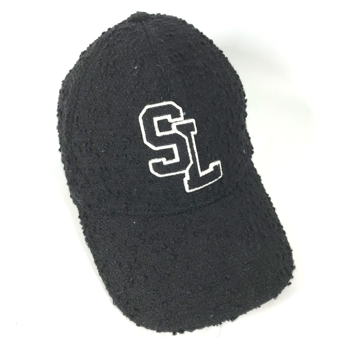 サンローランパリ SAINT LAURENT PARIS SLロゴ 676437 帽子 キャップ帽 ベースボール ツイード キャップ ウール ブラック  美品