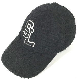 サンローランパリ SAINT LAURENT PARIS SLロゴ 676437 帽子 キャップ帽 ベースボール ツイード キャップ ウール ブラック 美品