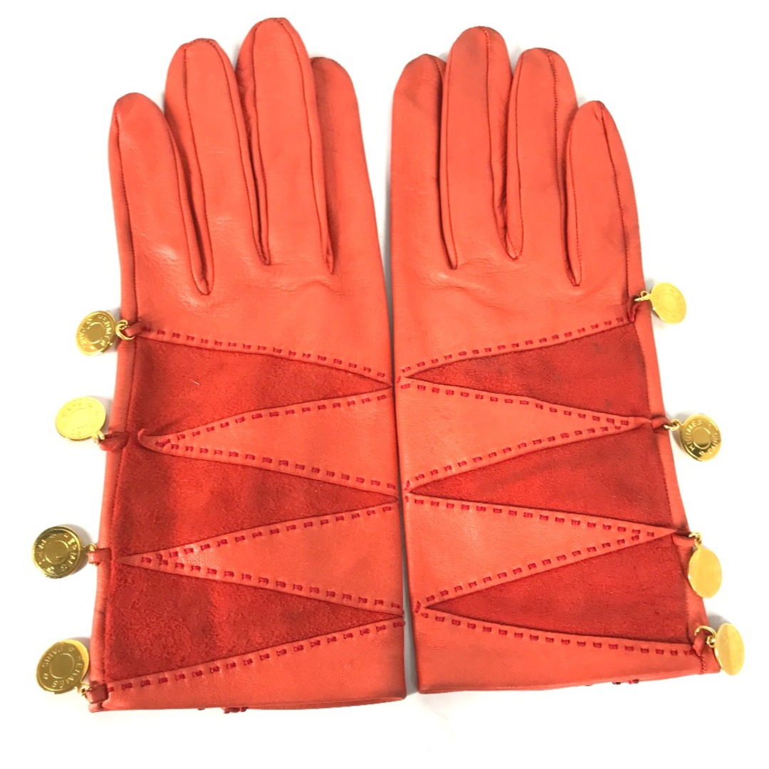 エルメス HERMES セリエボタン 付き 手袋 グローブ レザー オレンジ65手首幅