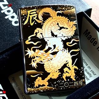 ジッポー(ZIPPO)の新品 Zippo 干支 辰 黒チタンコーティング ドラゴン ジッポー 和柄(タバコグッズ)