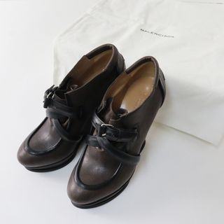 バレンシアガ(Balenciaga)のバレンシアガ BALENCIAGA レザー ベルトレースアップ ブーティ 37/ブラウン ウェッジソール【2400013693769】(ブーティ)