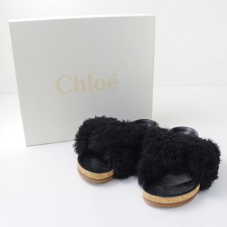 ドゥーズィエムクラス(DEUXIEME CLASSE)の美品 定価7.9万 ドゥーズィエムクラス Deuxieme Classe クロエ Chloe ファーサンダル/ブラック 羊革 コルク ムートン【2400013689311】(サンダル)