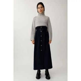 マウジー(moussy)の【MOUSSY(マウジー)】WIDE SLEEVE CROP KNIT グレー(ニット/セーター)