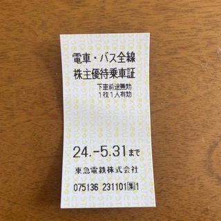 東急　電車、バス株主優待乗車券(鉄道乗車券)