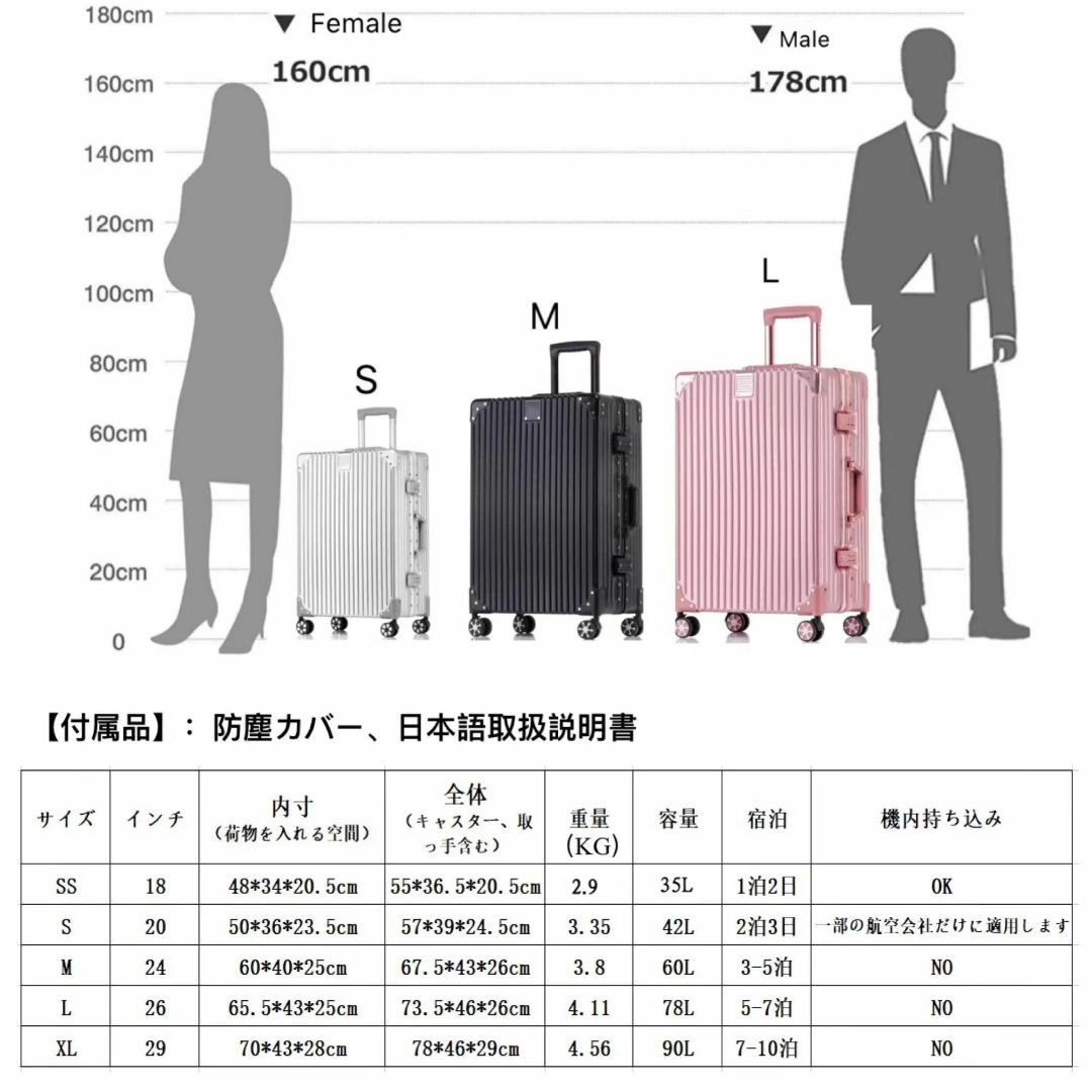 その他【色: Silver】[Yuweijie] スーツケース 機内持ち込み アルミフ