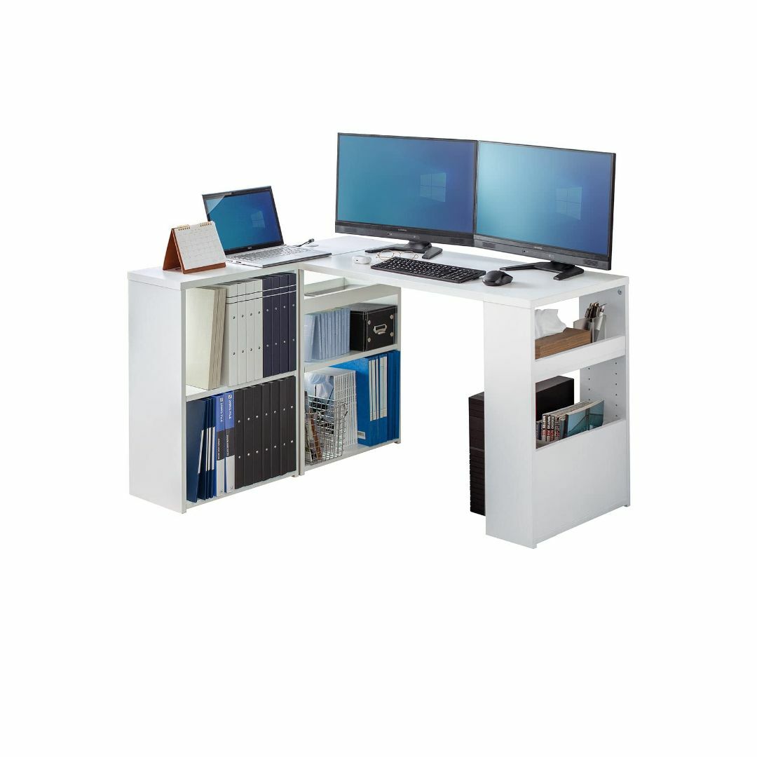 オフィス/パソコンデスクサンワダイレクト L字デスク パソコンデスク 棚付き モニターアーム対応 幅11