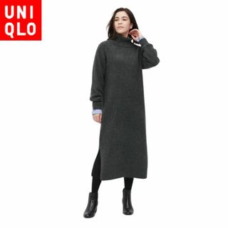 ユニクロ(UNIQLO)のユニクロ 452732 スフレヤーンタートルネックワンピース（長袖）S(ロングワンピース/マキシワンピース)