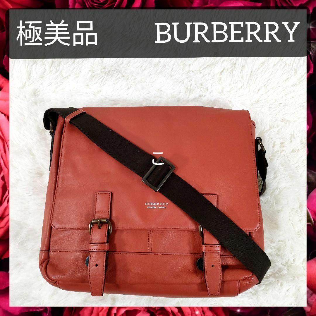 BURBERRY BLACK LABEL(バーバリーブラックレーベル)の極美品 バーバリー ブラックレーベル ショルダーバッグ レザー オレンジ メンズ メンズのバッグ(ショルダーバッグ)の商品写真