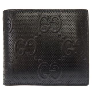 グッチ(Gucci)の新品同様 グッチ GGエンボス ブラック レザー 625 555 二つ折り財布 財布 黒 0162 【中古】 GUCCI メンズ(折り財布)