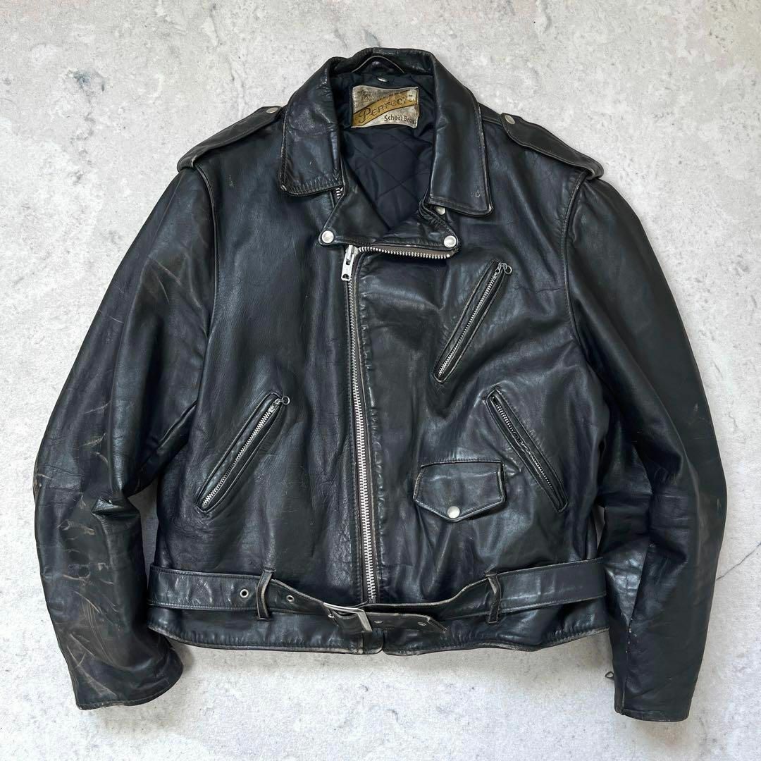 schott(ショット)の【70s Schott】サイズ48 5L位 レザー ダブルライダース ジャケット メンズのジャケット/アウター(ライダースジャケット)の商品写真