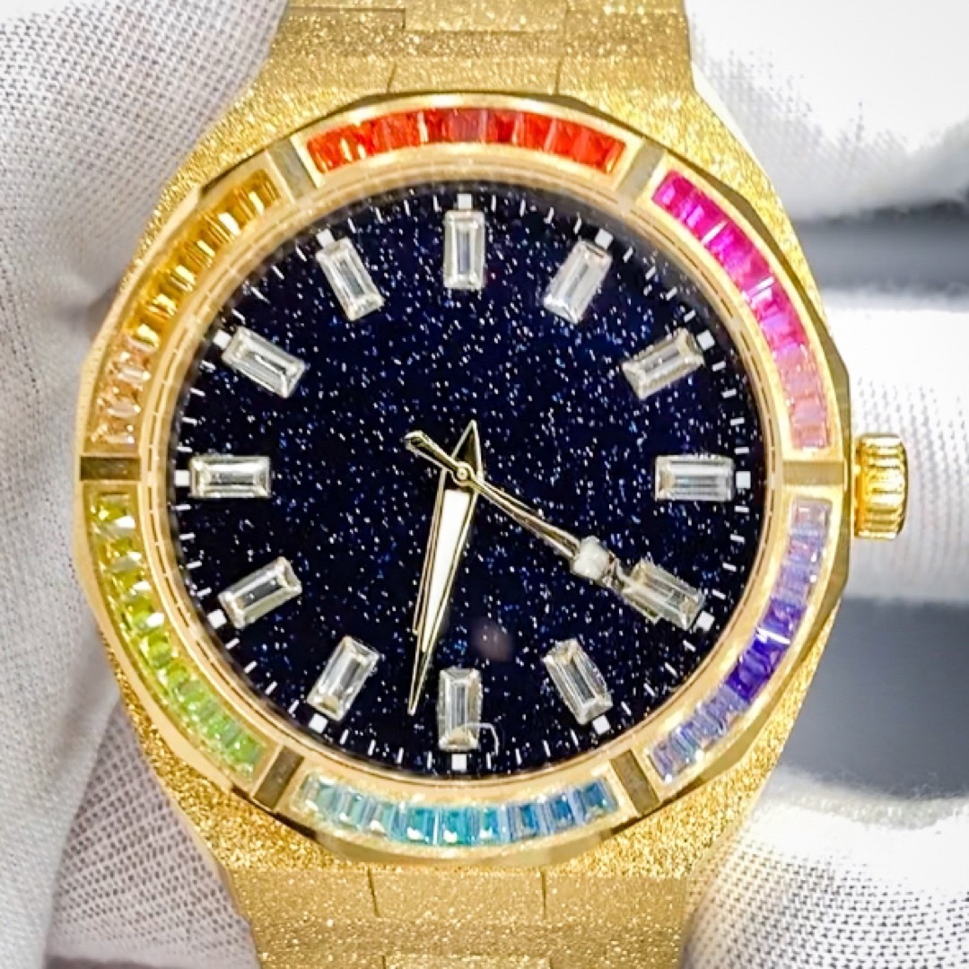 豪華!!レインボーベゼル フロステッド  ゴールド メンズ メンズの時計(腕時計(アナログ))の商品写真