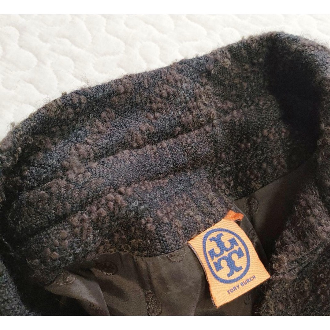 375着丈TORY BURCH フリンジツイードワンピース ベロア ブラウン6 秋冬 