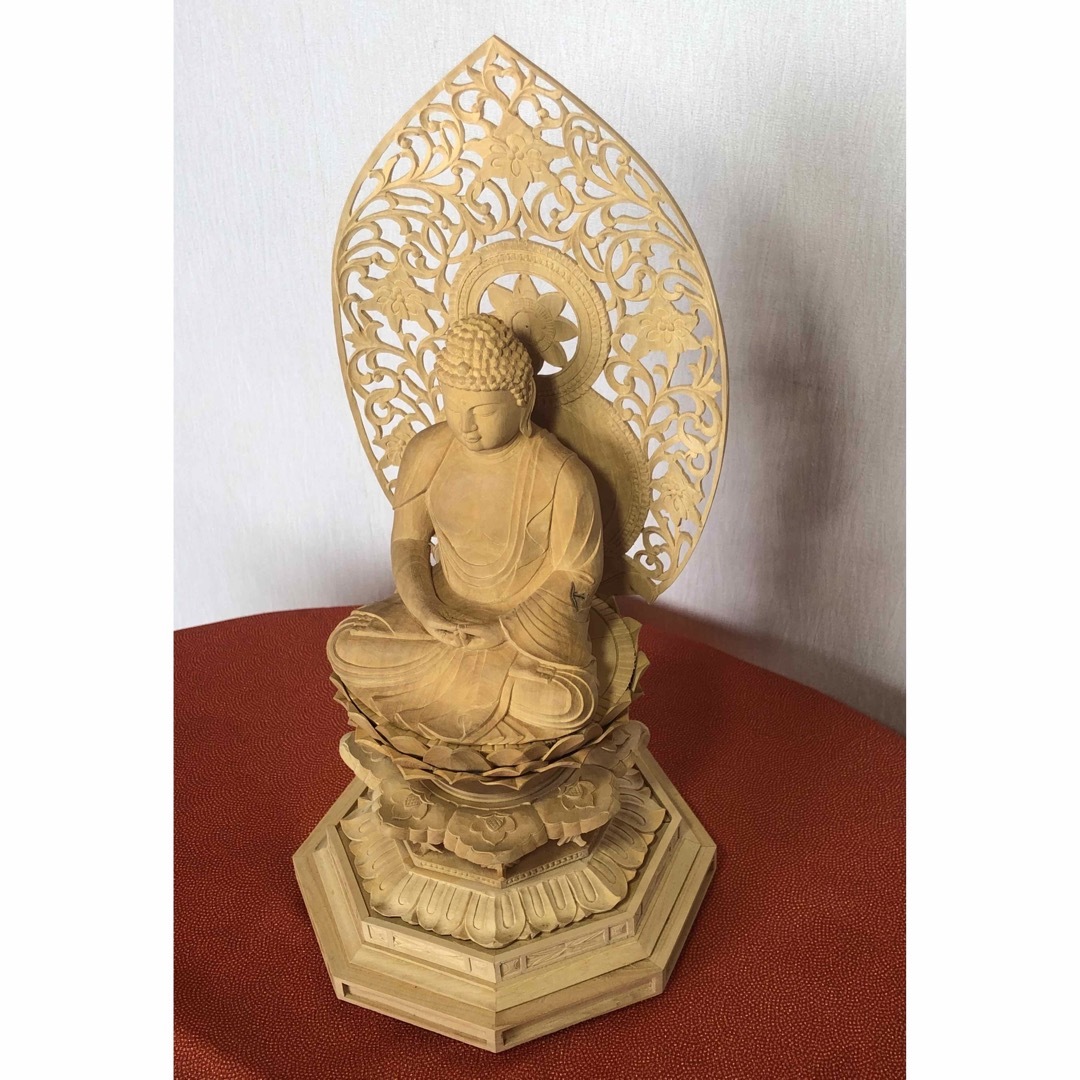 仏教仏像柘植材昔の手彫り品浄土宗坐像3寸阿弥陀如来像エンタメ/ホビー