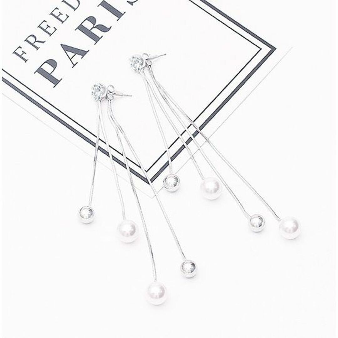 パール 真珠 ダブルフェイス 2way エレガント 上品 揺れる スタッドピアス レディースのアクセサリー(ピアス)の商品写真