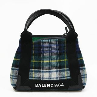 バレンシアガ(Balenciaga)のバレンシアガ BALENCIAGA チェック柄 スモール ネイビーカバ ハンドバッグ グリーン レディース 中古(ハンドバッグ)