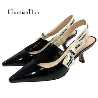 クリスチャンディオール(Christian Dior)のクリスチャンディオール CHRISTIAN DIOR J'ADIOR パンプス サンダル 靴 シューズ スリングバック ロゴ パテント ブラック ホワイト(ハイヒール/パンプス)