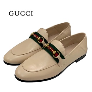 グッチ(Gucci)の未使用 グッチ GUCCI ローファー 革靴 フラットシューズ 靴 シューズ ホースビット シェリーライン レザー ベージュ(ローファー/革靴)