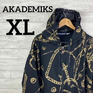 AKADEMIKS アカデミクス　パーカー　ブラック　ジップアップ　鎖　XL
