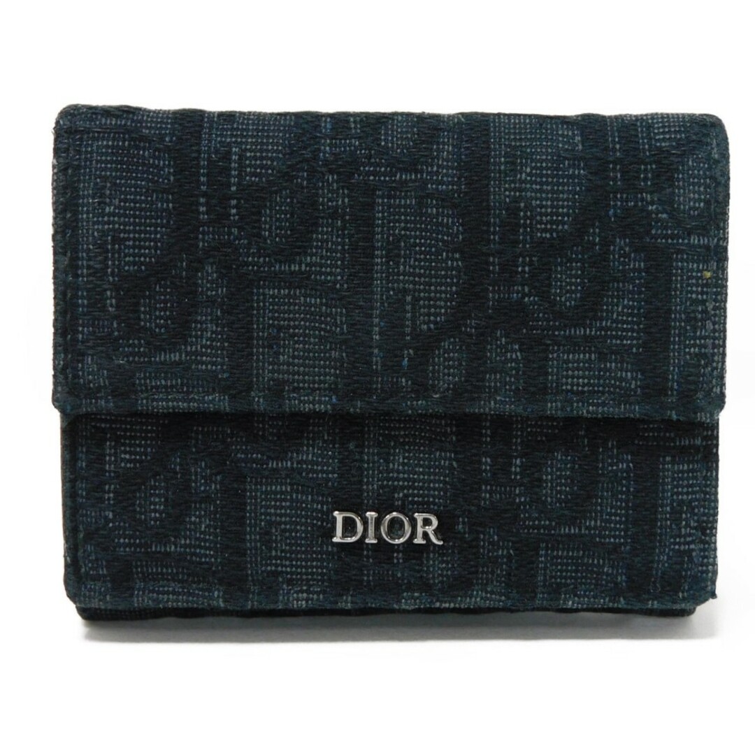 Dior ディオール コンパクト ウォレット トロッター スナップボタン フラップ オブリーク ジャガード ブラック 三つ折り財布 2OBBC110YSE_H03E薄汚れスレ色褪せ切り替えし部分
