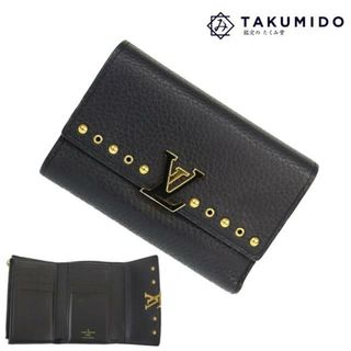 ルイヴィトン(LOUIS VUITTON)のルイヴィトン 三つ折り財布 ポルトフォイユ カプシーヌ コンパクト 中古 M62765 ノワール レザー LOUIS VUITTON 【中古】 | LVロゴ レディース ファッション ウォレット シンプル ブラック 黒 サイフ スタッズ ビトン ブランド小物 ABランク(財布)