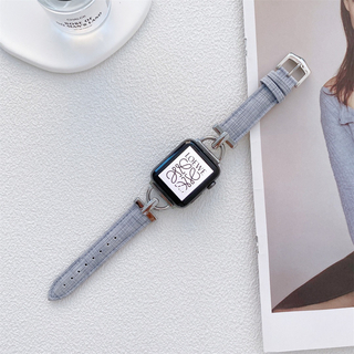 Apple Watch フェイクレザー バンド 42/44/45mm　ブルー(腕時計)