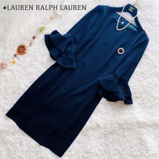 ラルフローレン(Ralph Lauren)の未使用に近い ローレンラルフローレン ティアード フリル袖 上品ワンピース S(ひざ丈ワンピース)